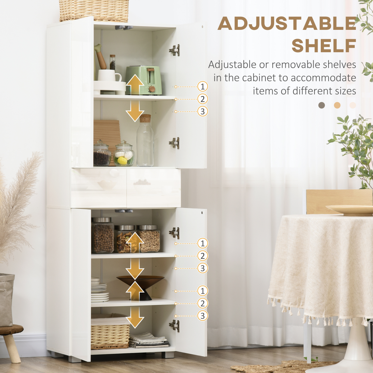 Elegant Freestanding 4-Door Kitchen Storage Cabinet with Adjustable Shelves