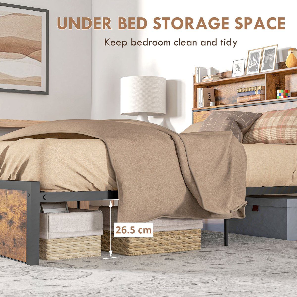 5.2ft King Bed Frame with Storage Headboard and Underbed Storage