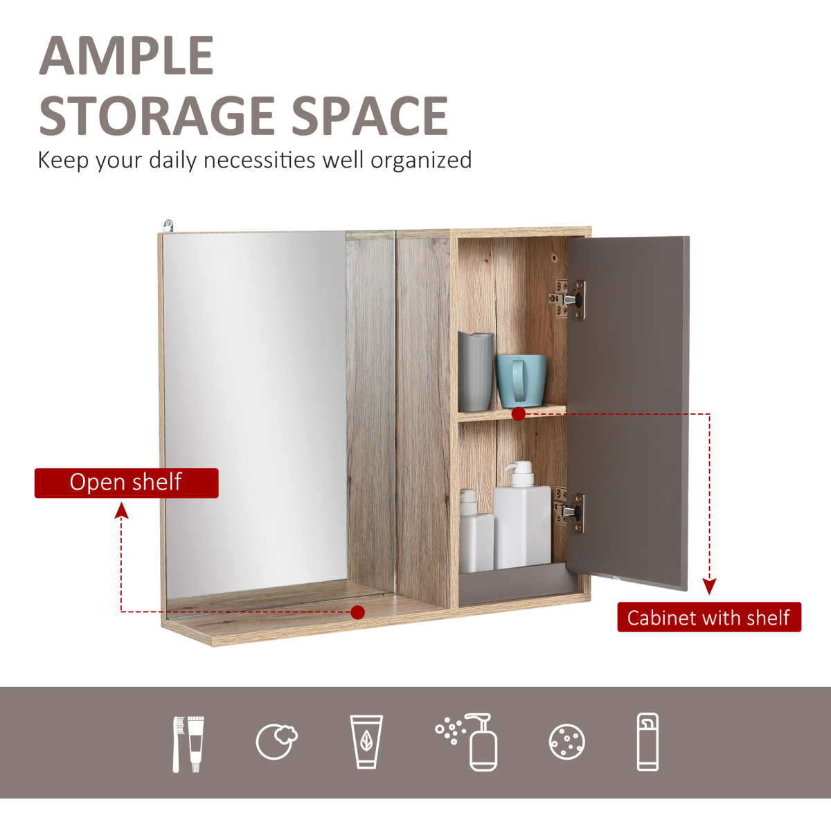 Elegance Meets Utility: 49x57cm Wall-Mounted Bathroom Cabinet & Mirror Shelf