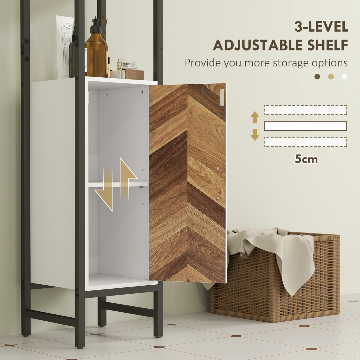 Chic Tall Bathroom Storage Cabinet - 3 Shelves, Space-Saving Design