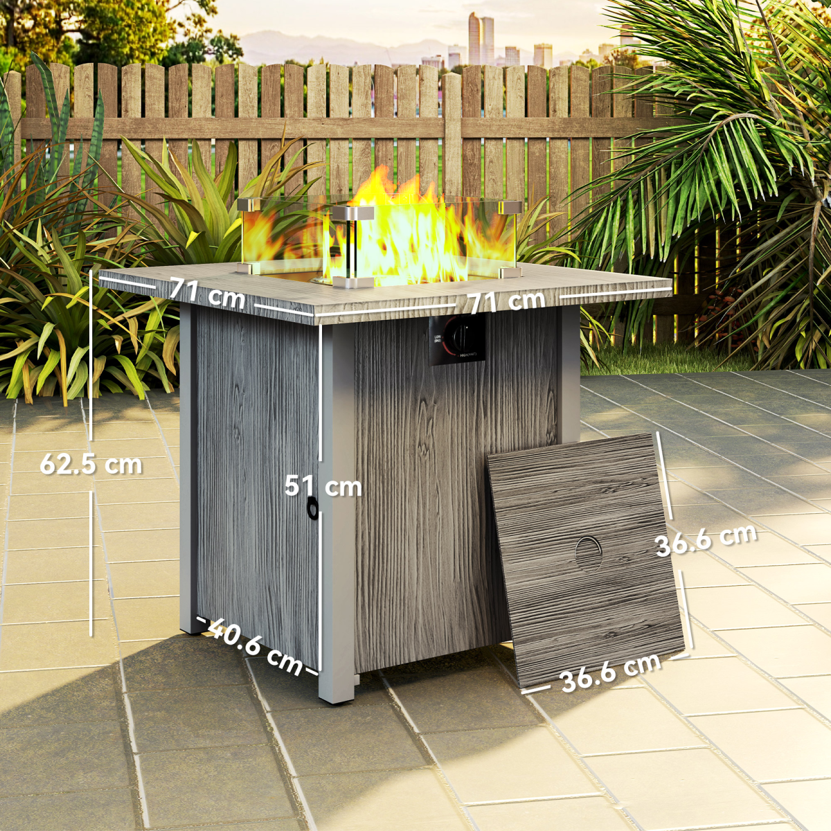 40,000 BTU Gas Fire Pit Table with Elegant Cover - Dark Grey