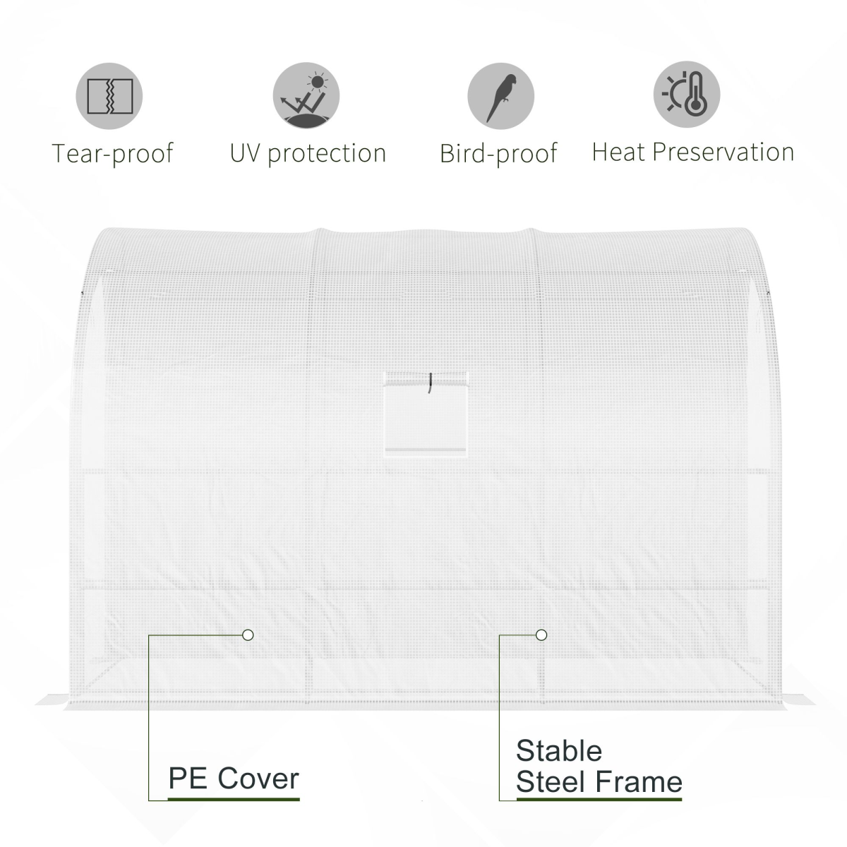 Lean-To Greenhouse with Shelves, 300x150x213 cm, White