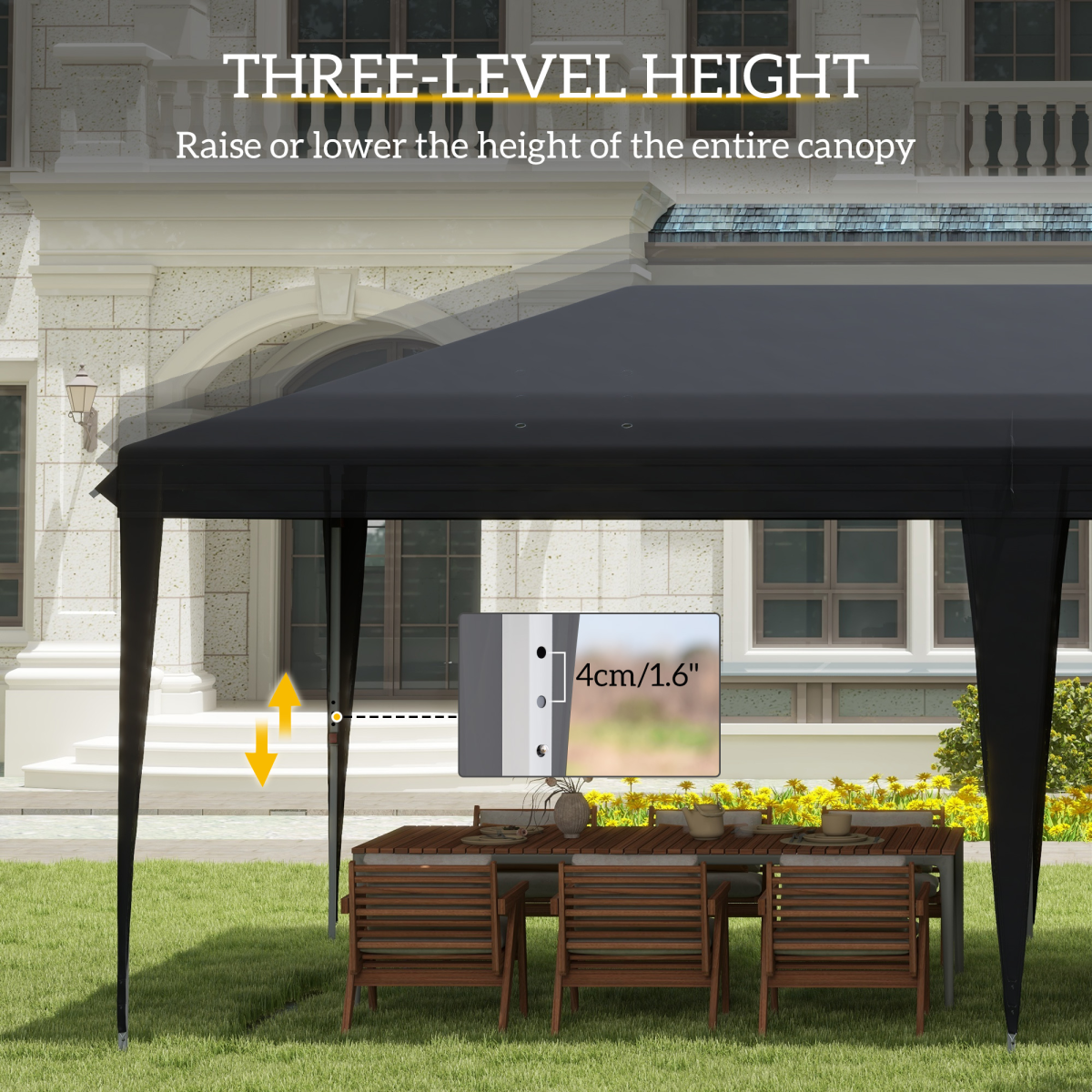 3x6m Pop-Up Gazebo with Adjustable Steel Frame, Heavy-Duty Canopy
