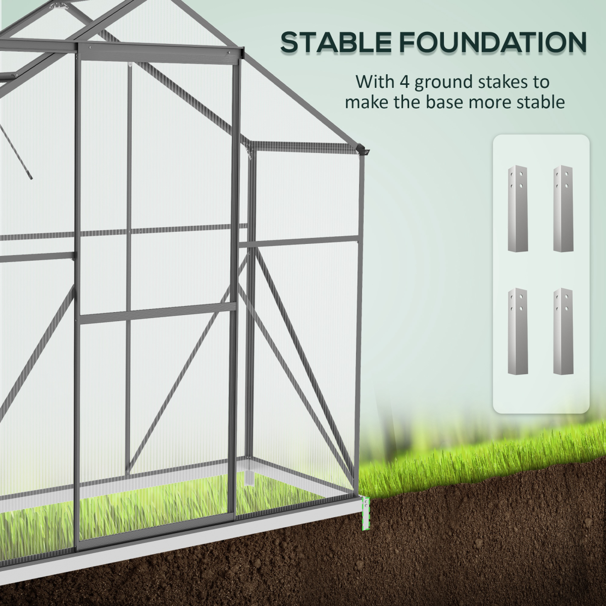 6x2.5ft Polycarbonate Greenhouse - Aluminium Frame, Dark Grey