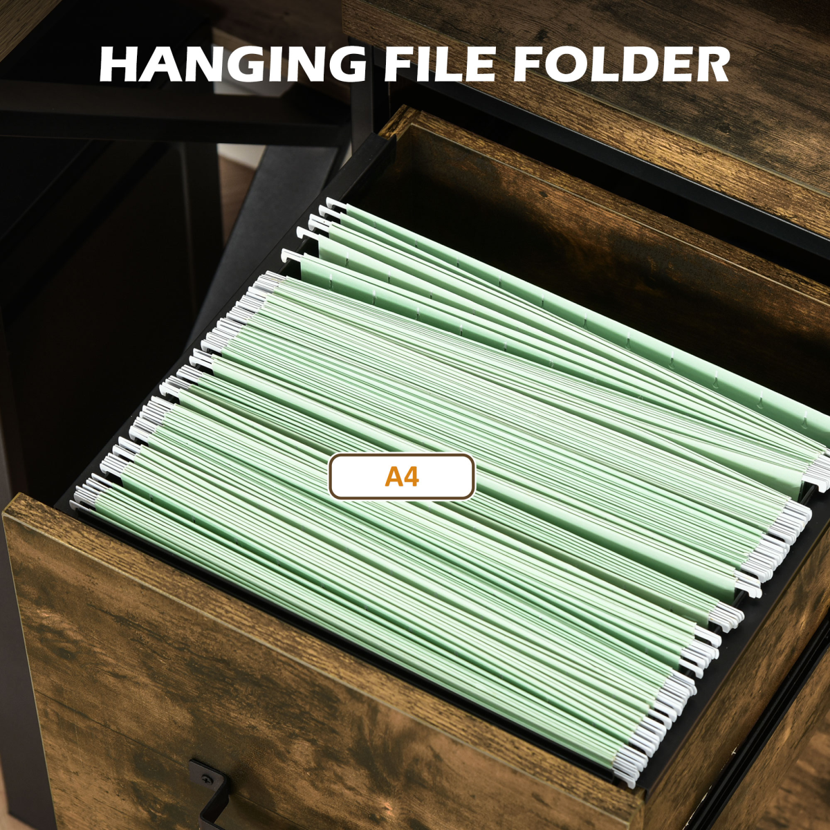 Vintage Steel Frame 2-Drawer Office Filing Cabinet with Adjustable Hanging Bar