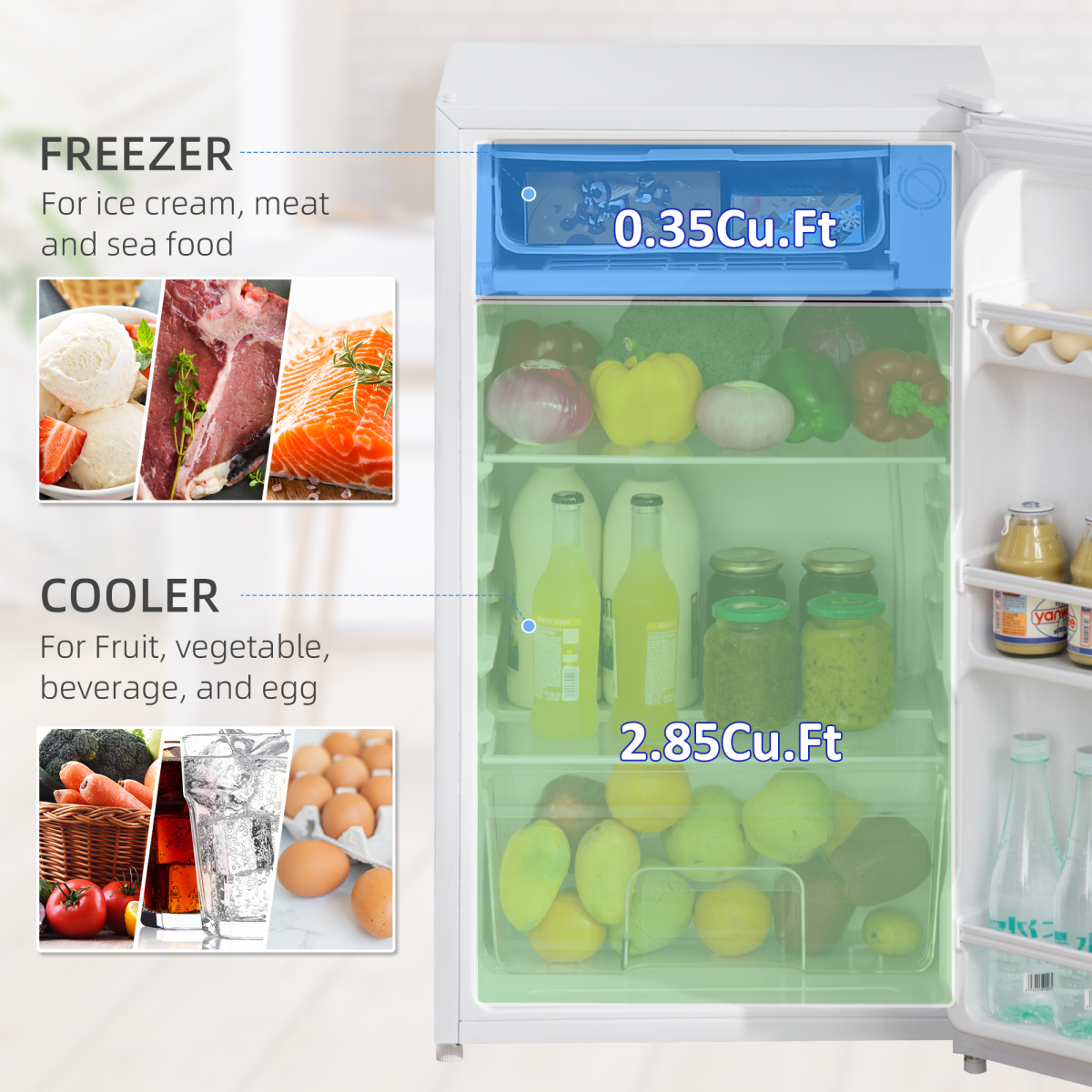 Compact 91L Freestanding Under Counter Fridge with Chiller Box - White