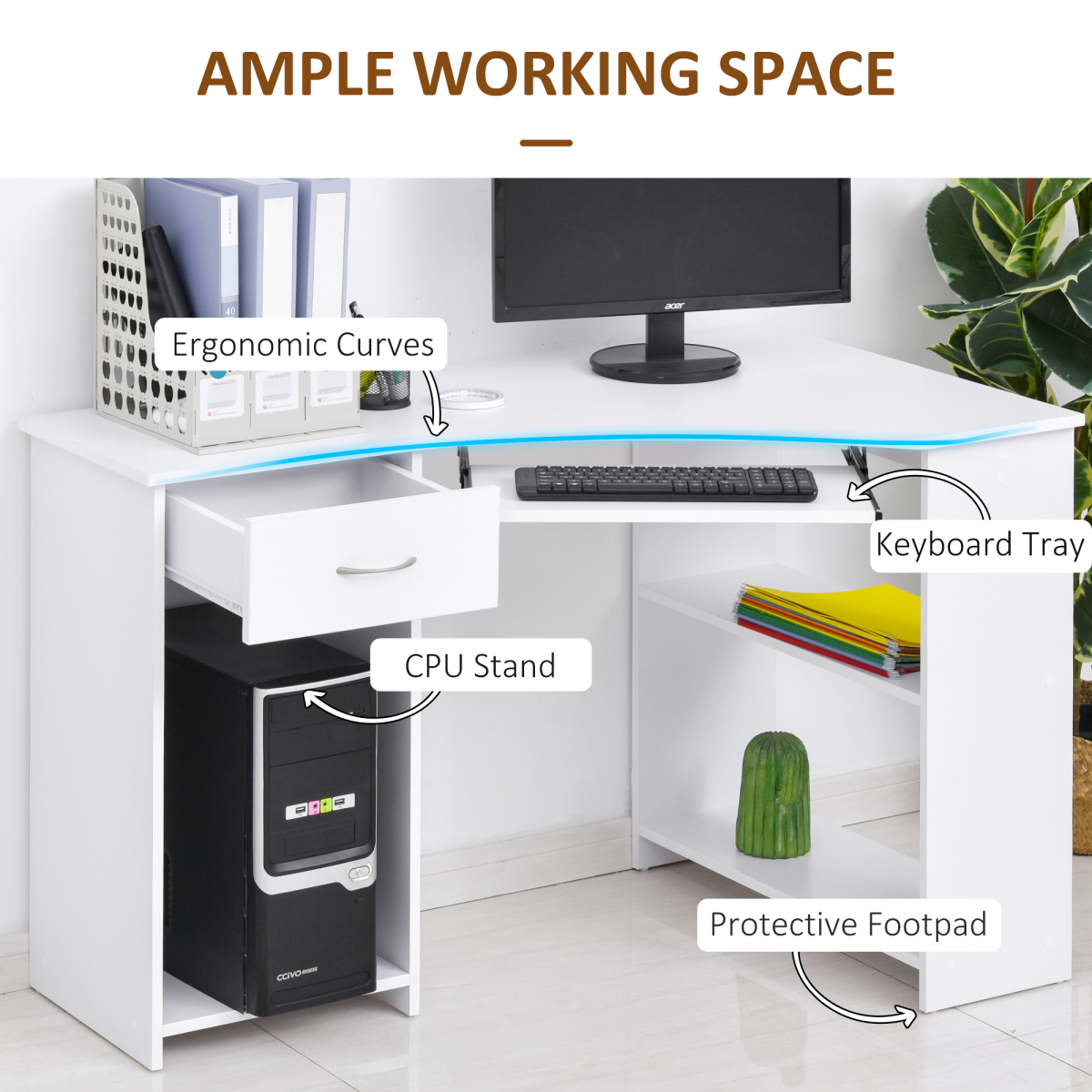Stylish L-Shaped Corner Desk with Shelves & Keyboard Tray