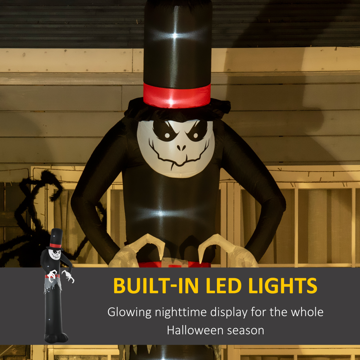 10ft Halloween Skinny Ghost with Tall Hat LED Inflatable Outdoor Display
