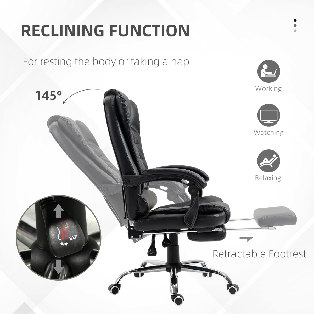 PU Leather High-Back Office Chair with Swivel Wheels - Black