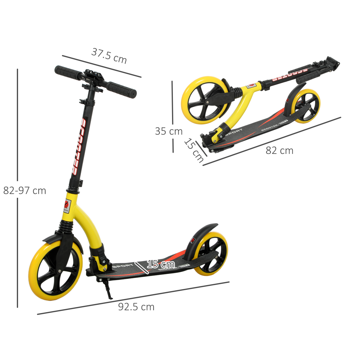 Lightweight Foldable Kick Scooter for Teens & Adults - Smooth Ride in Yellow