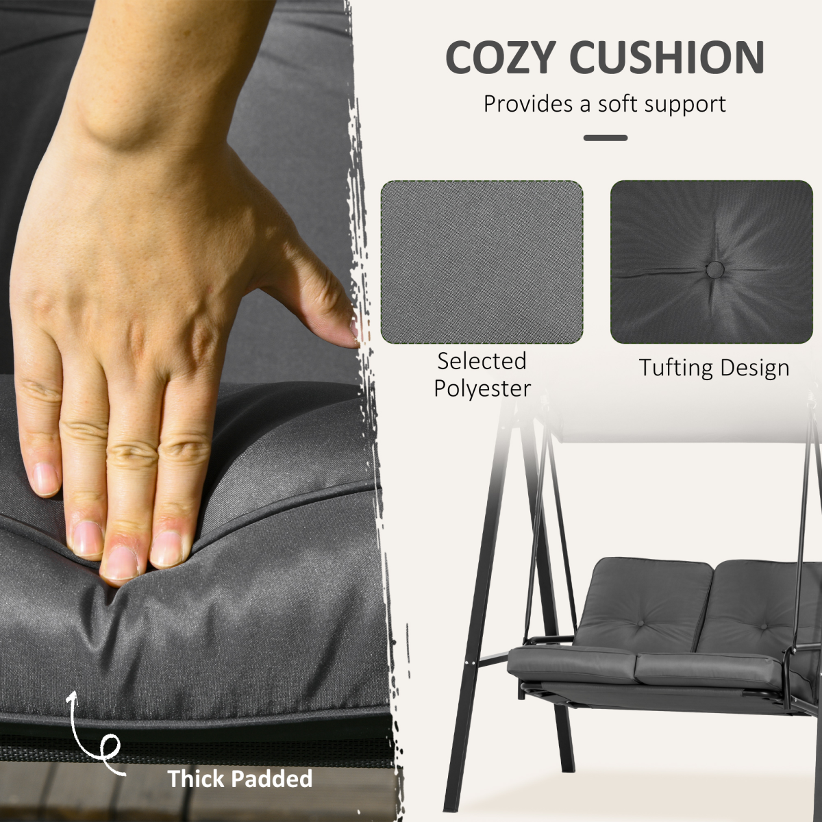 2-Seater Outdoor Swing Chair Hammock with Adjustable Canopy