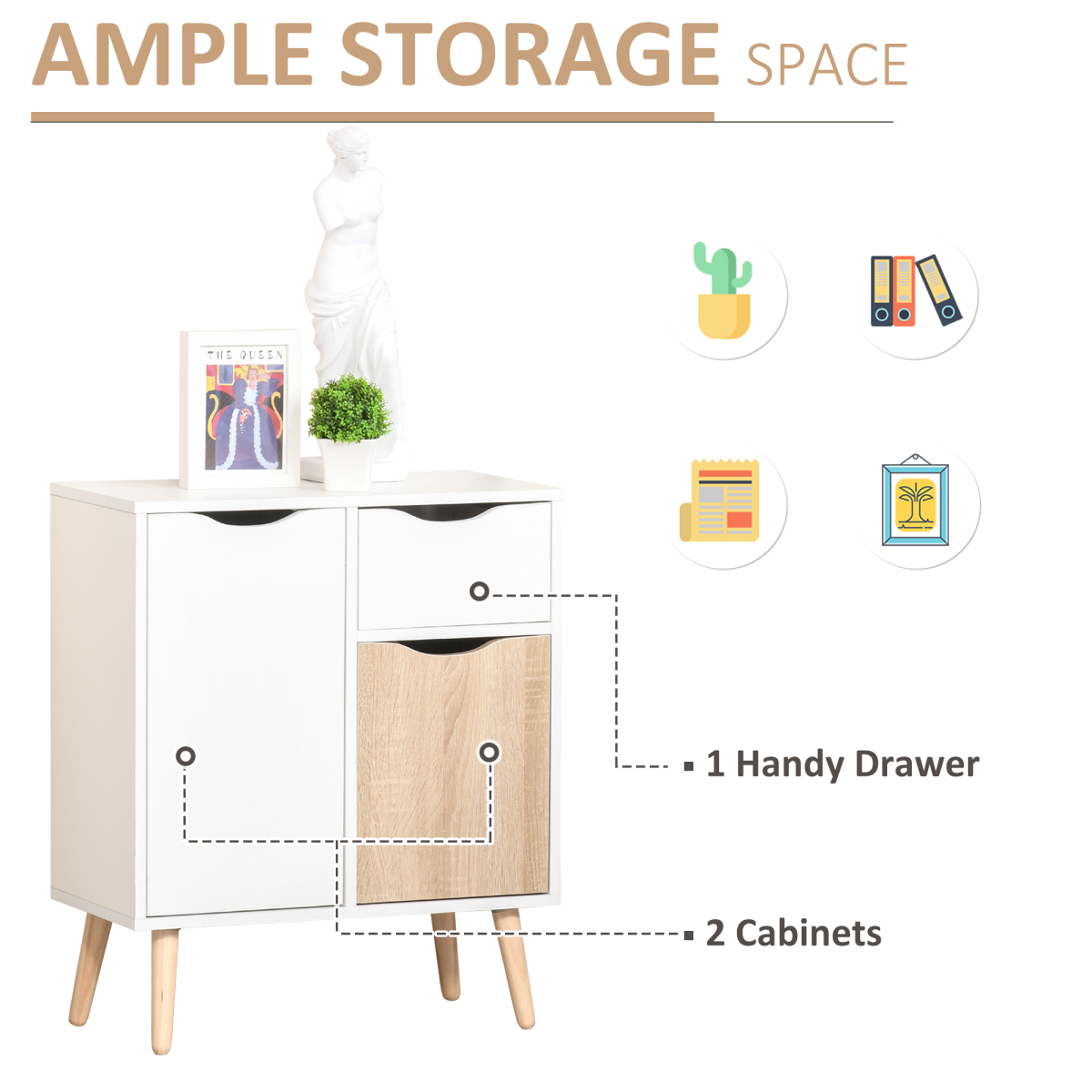 Scandinavian Floor Cabinet: Stylish Storage Cupboard with Drawer