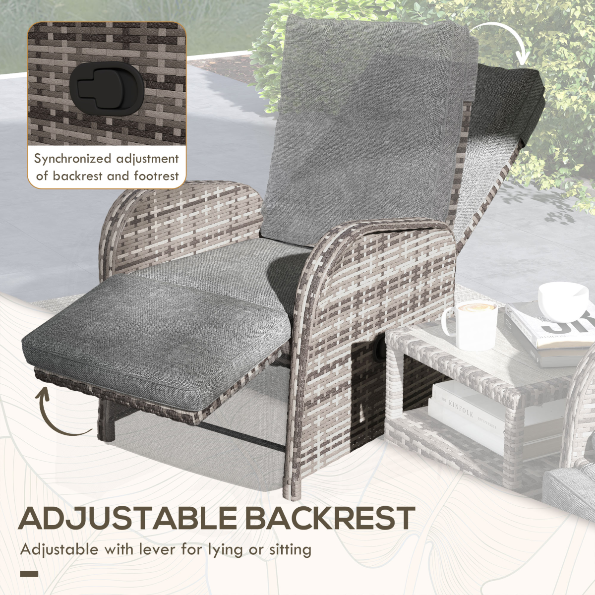 3-Piece Rattan Chaise Lounge Set with Cushions for Patio & Garden