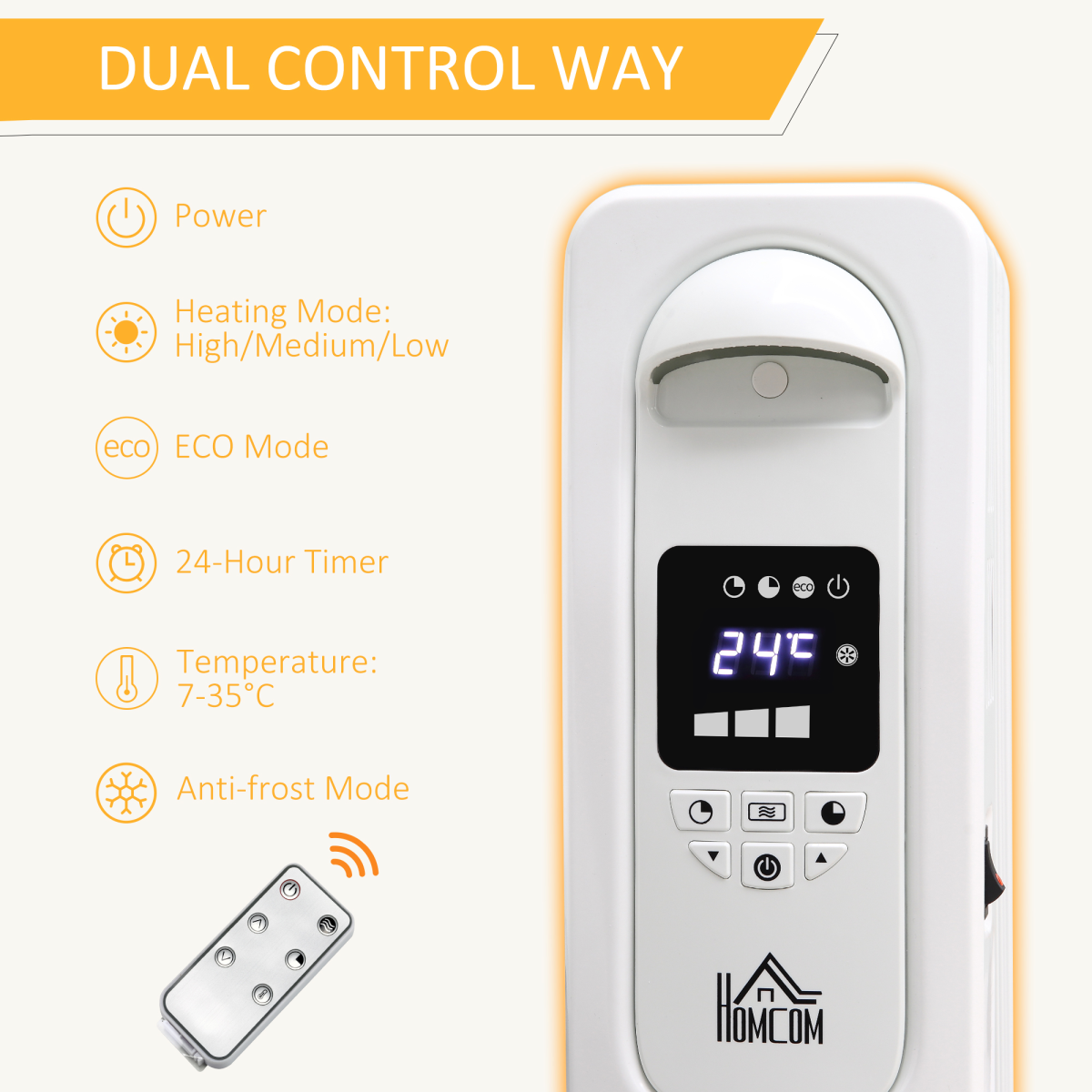1500W Digital Oil Filled Radiator Heater with LED Display & Timer