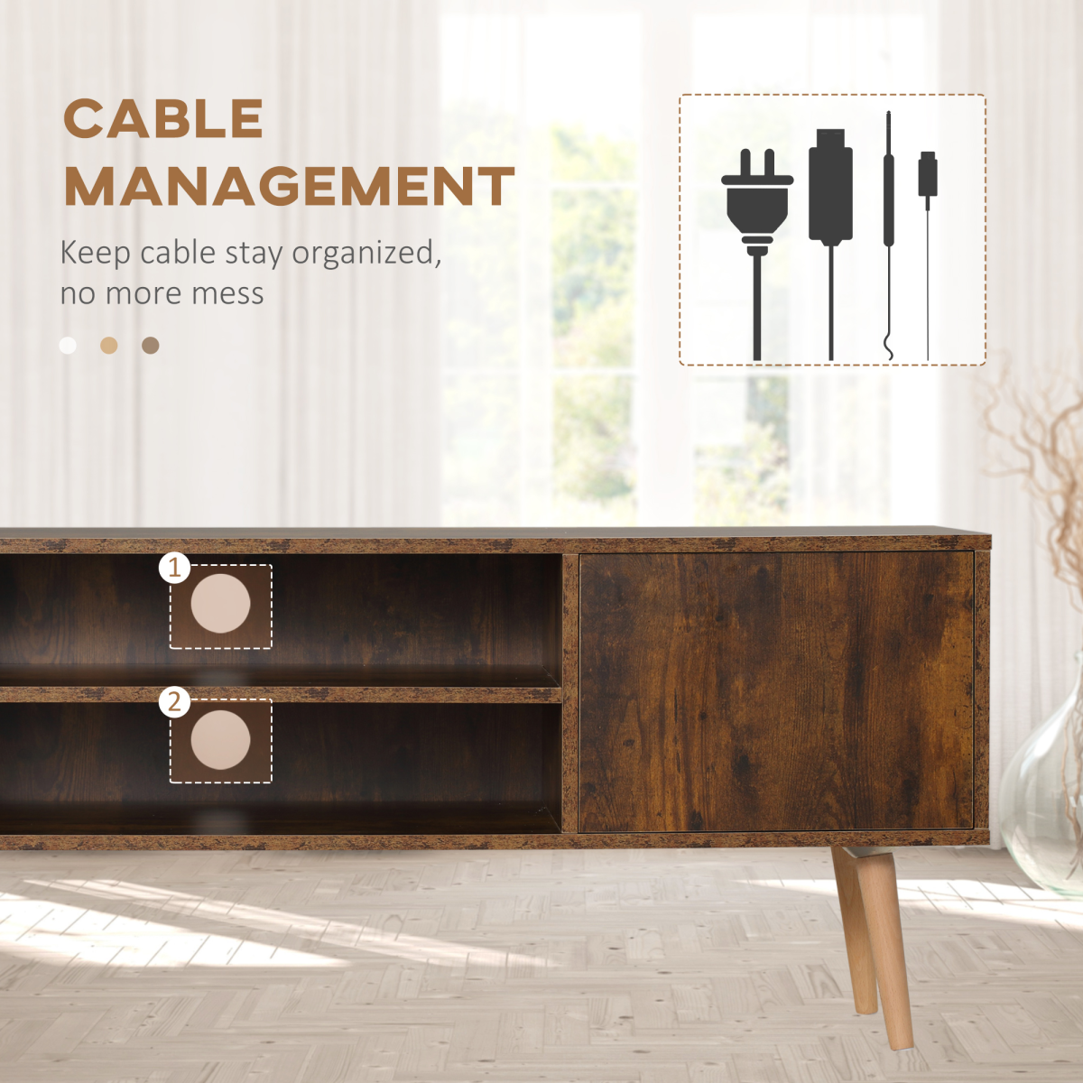 Stylish 55-Inch TV Unit with Cupboard & Shelves - Elegant Brown Finish