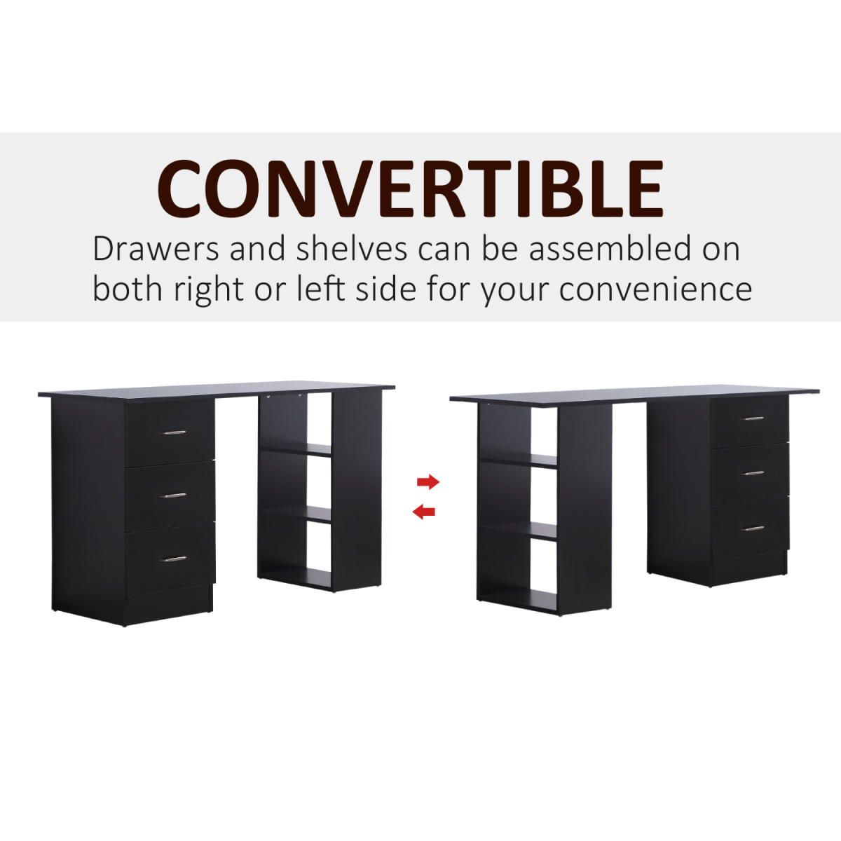 Versatile 120cm Computer Desk with 3 Shelves & Drawers - Classic Black Design