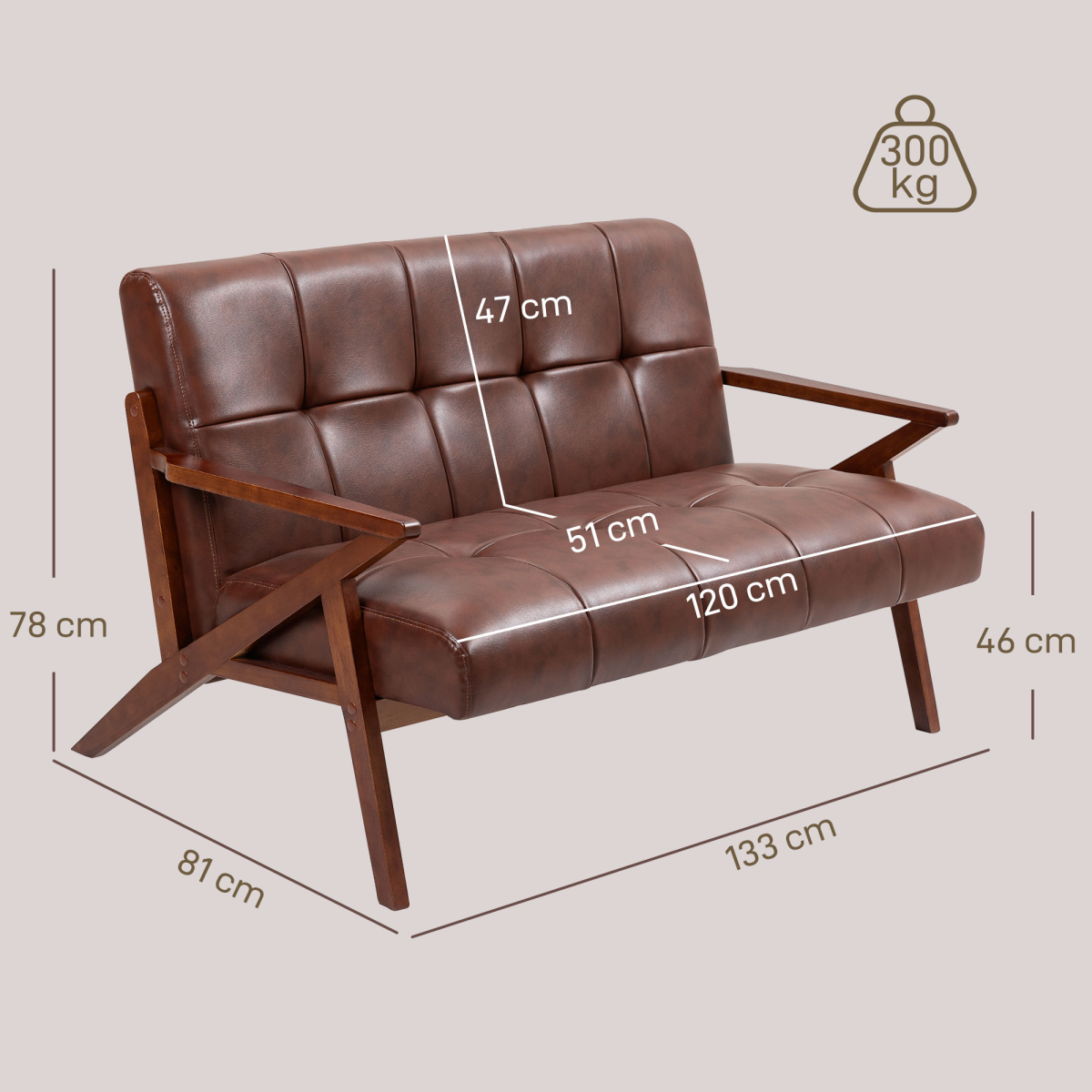 Stylish Compact Vintage 2-Seater Sofa - Resistant Upholstery
