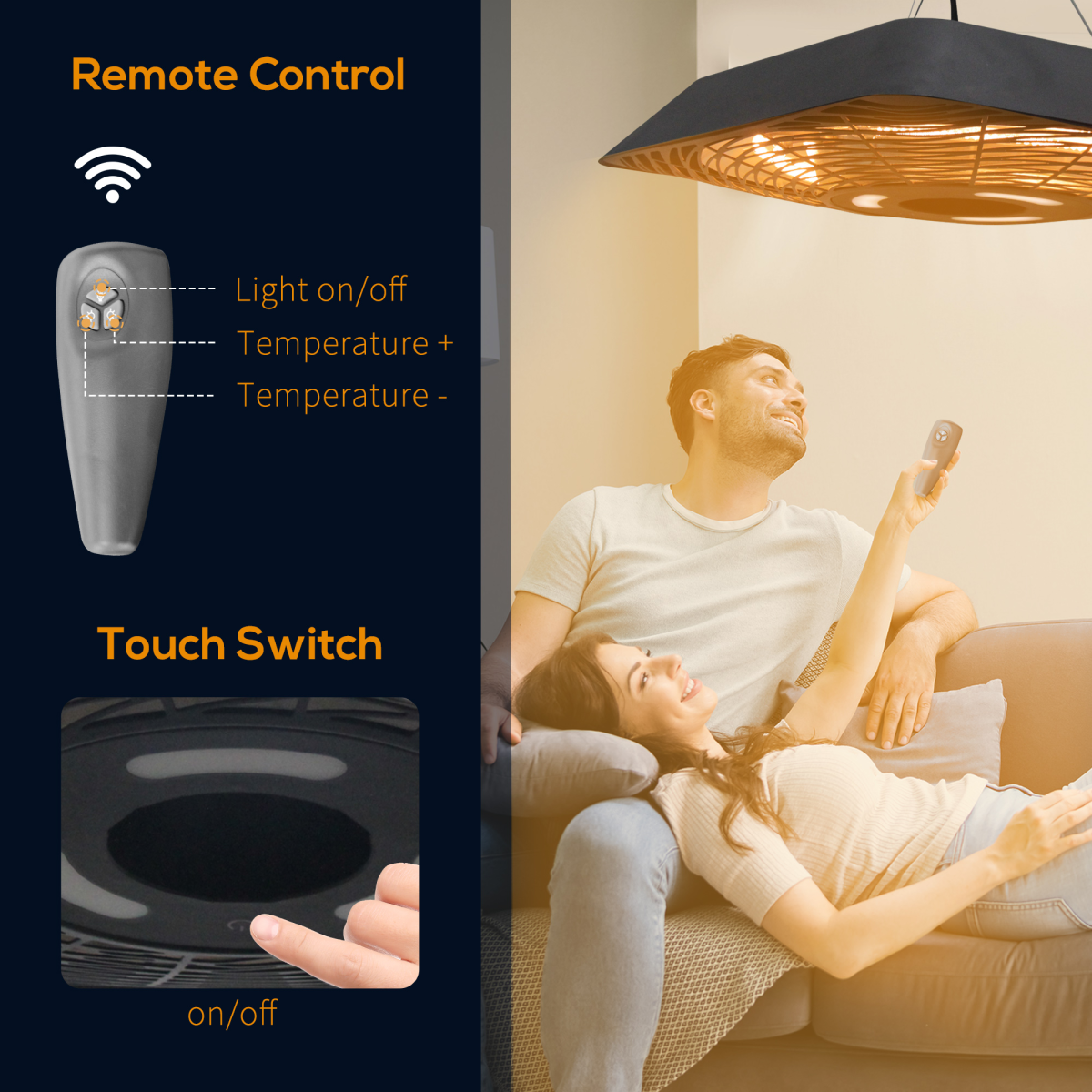 2000W Hanging Ceiling Patio Heater with Remote - Halogen, Aluminium