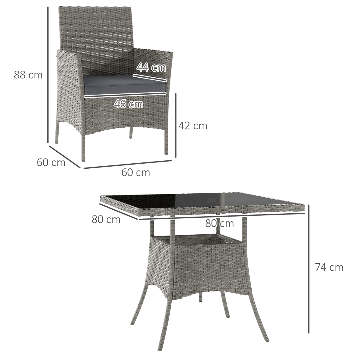 4-Person Rattan Outdoor Dining Set with Glass Table - Light Grey