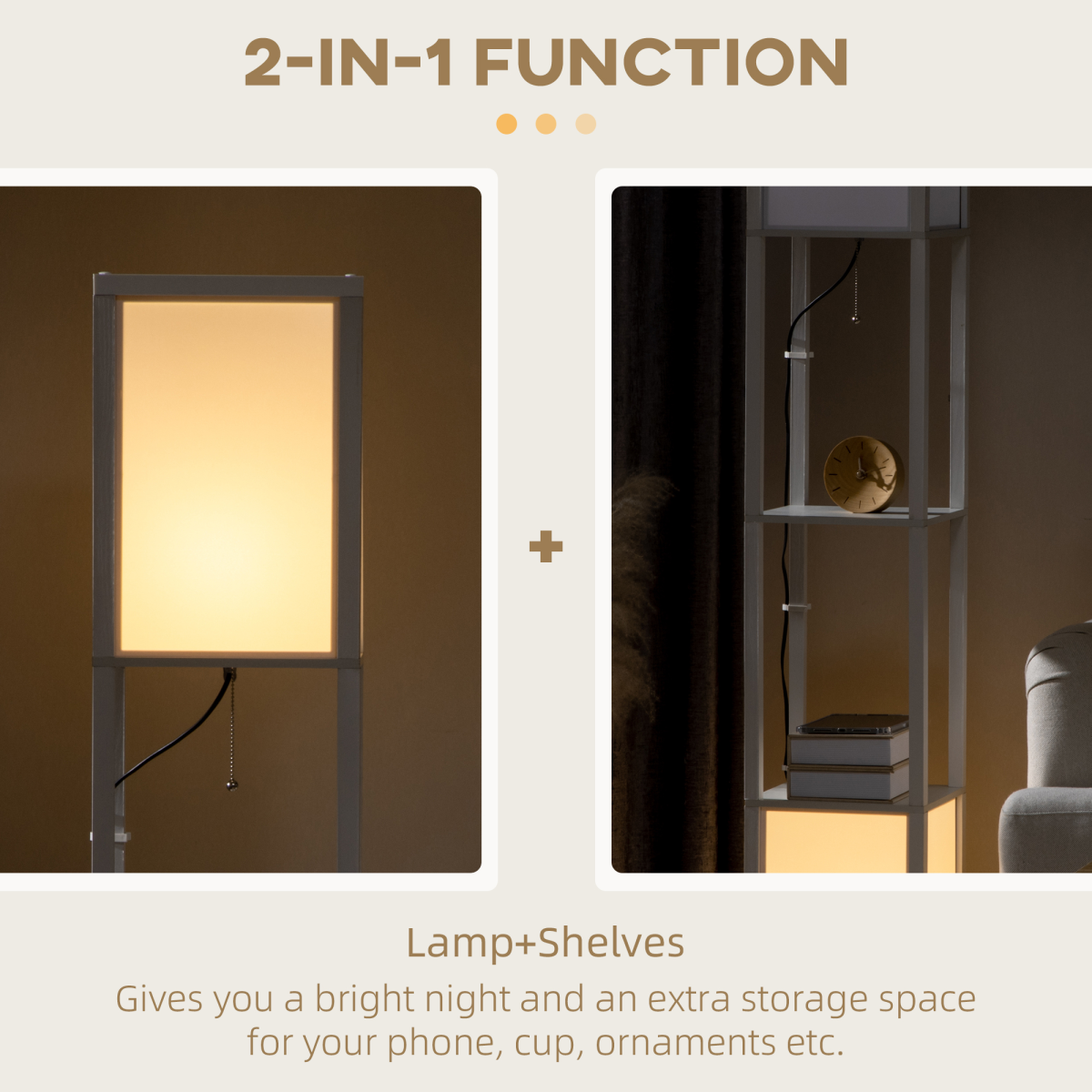 Versatile Dual Light Shelf Floor Lamp for Living Room & Bedroom