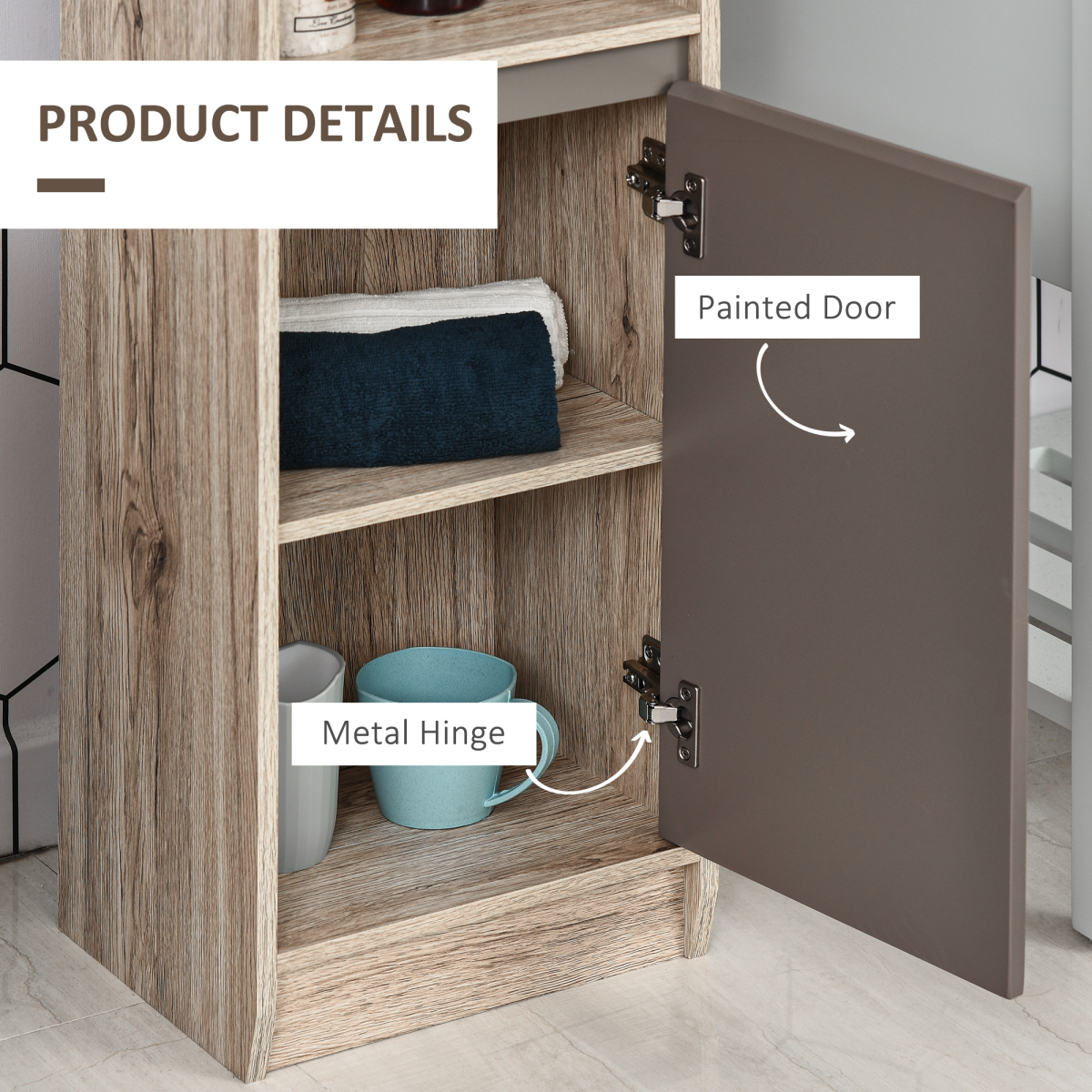 Elegant 170cm Slimline Freestanding Storage Cabinet with Adjustable Shelves