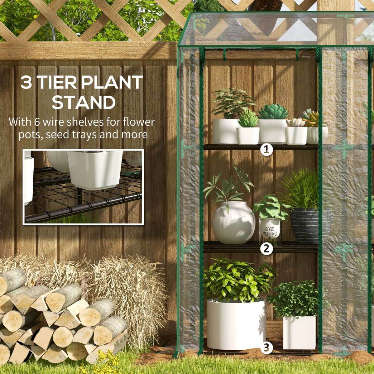 3-Tier Mini Greenhouse with Lean-To Design, Clear Cover 151x143x46 cm