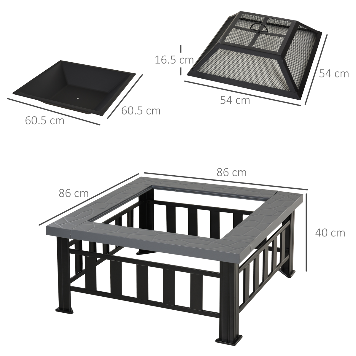Square Fire Pit with Waterproof Mesh Cover, Faux Stone Top, Poker Tool