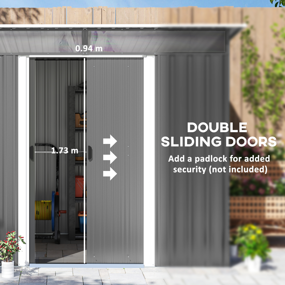 6.4x8.5 ft Steel Garden Shed Freestanding, Double Sliding Door Grey