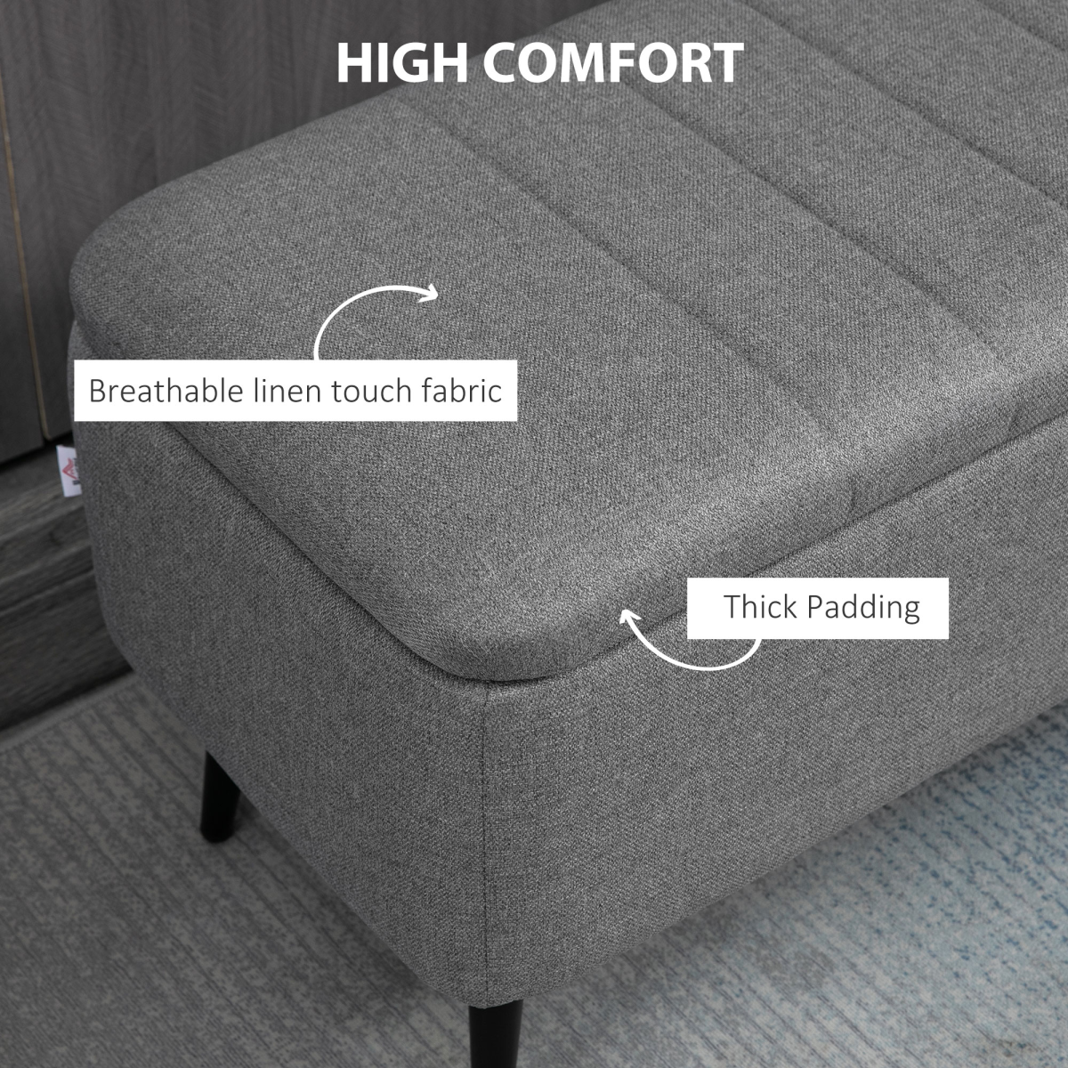 Grey Linen Storage Ottoman Bench – Stylish & Versatile Footstool with Steel Legs