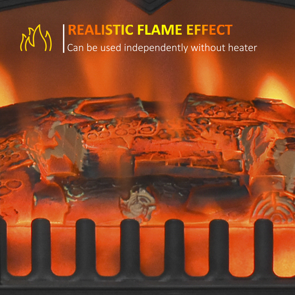 Realistic Electric Fireplace 1850W - Portable Black Heater with Wood Effect