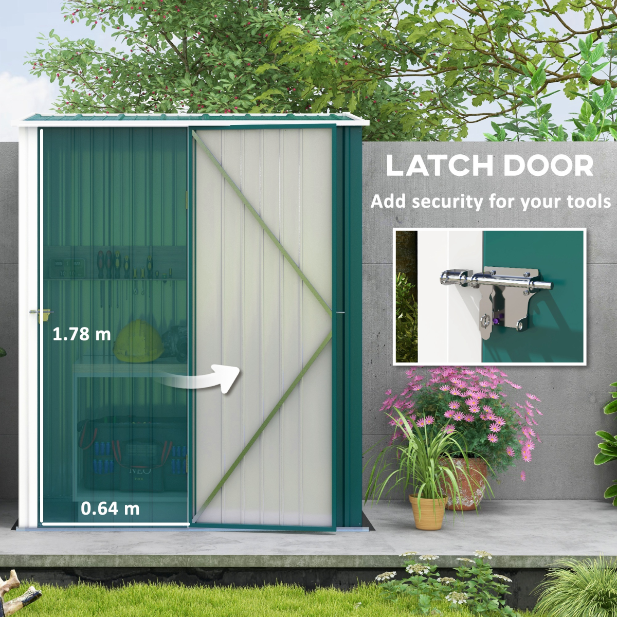 Steel Garden Shed with Lockable Door - Large, Weatherproof, Green