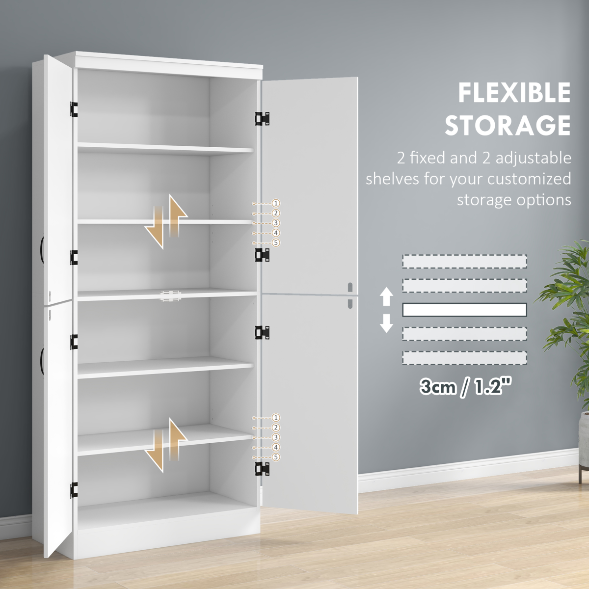 Elegant 4-Door White Kitchen Cabinet with Ample Storage & Modern Design