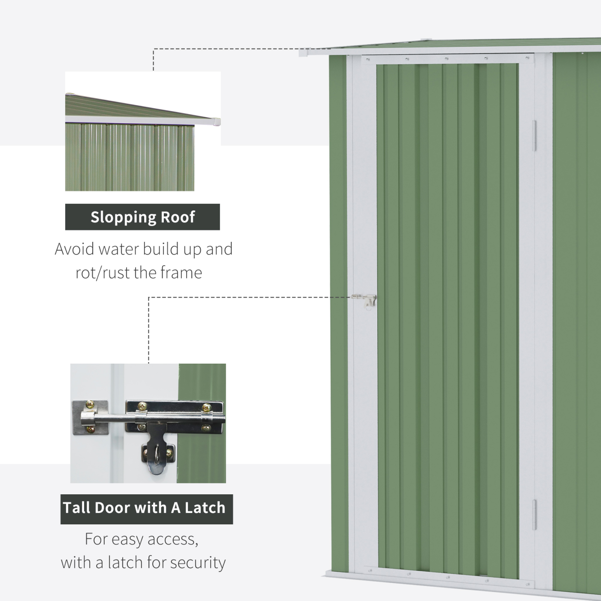 Green Garden Storage Shed with Sloped Roof and Lockable Door