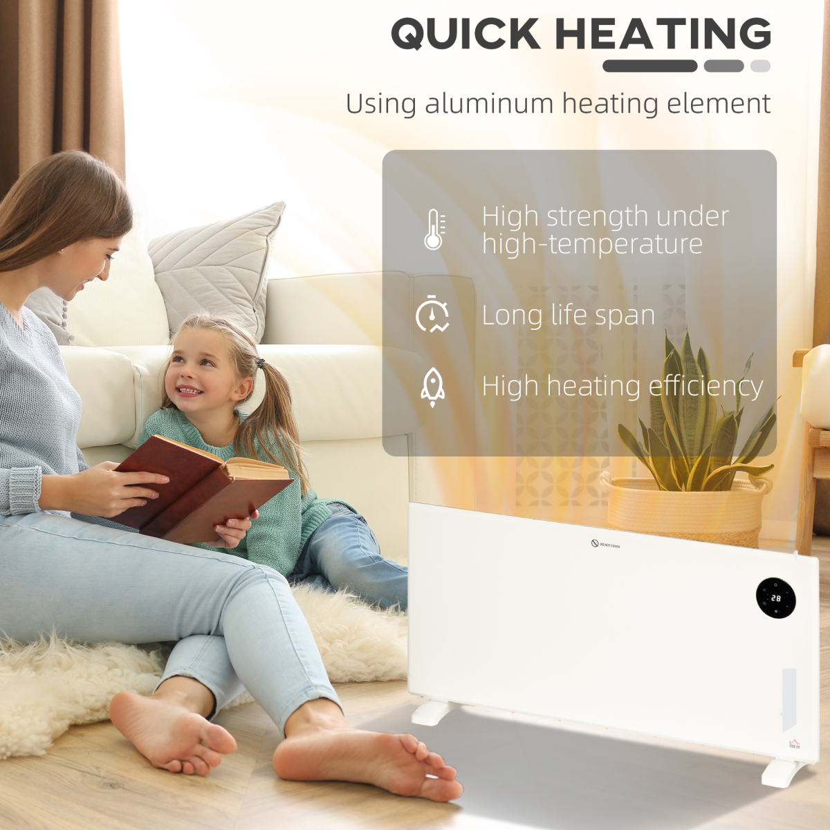 2000W Slim Electric Convector Heater with LED Display & Remote