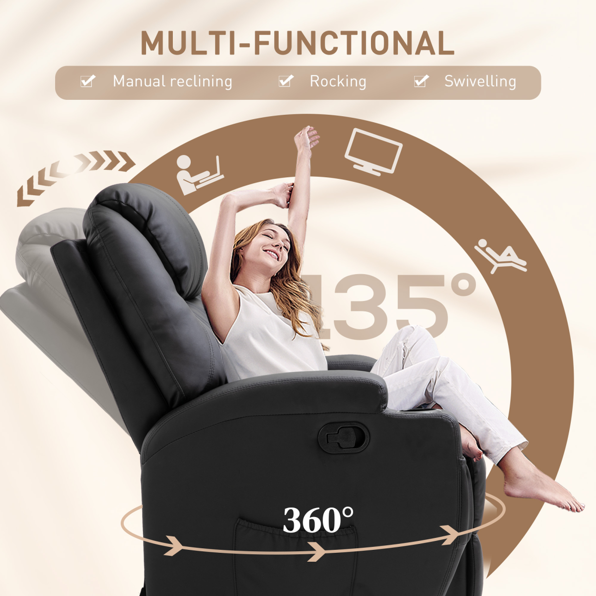 Faux Leather 8-Point Vibration Massage Recliner Sofa with Remote