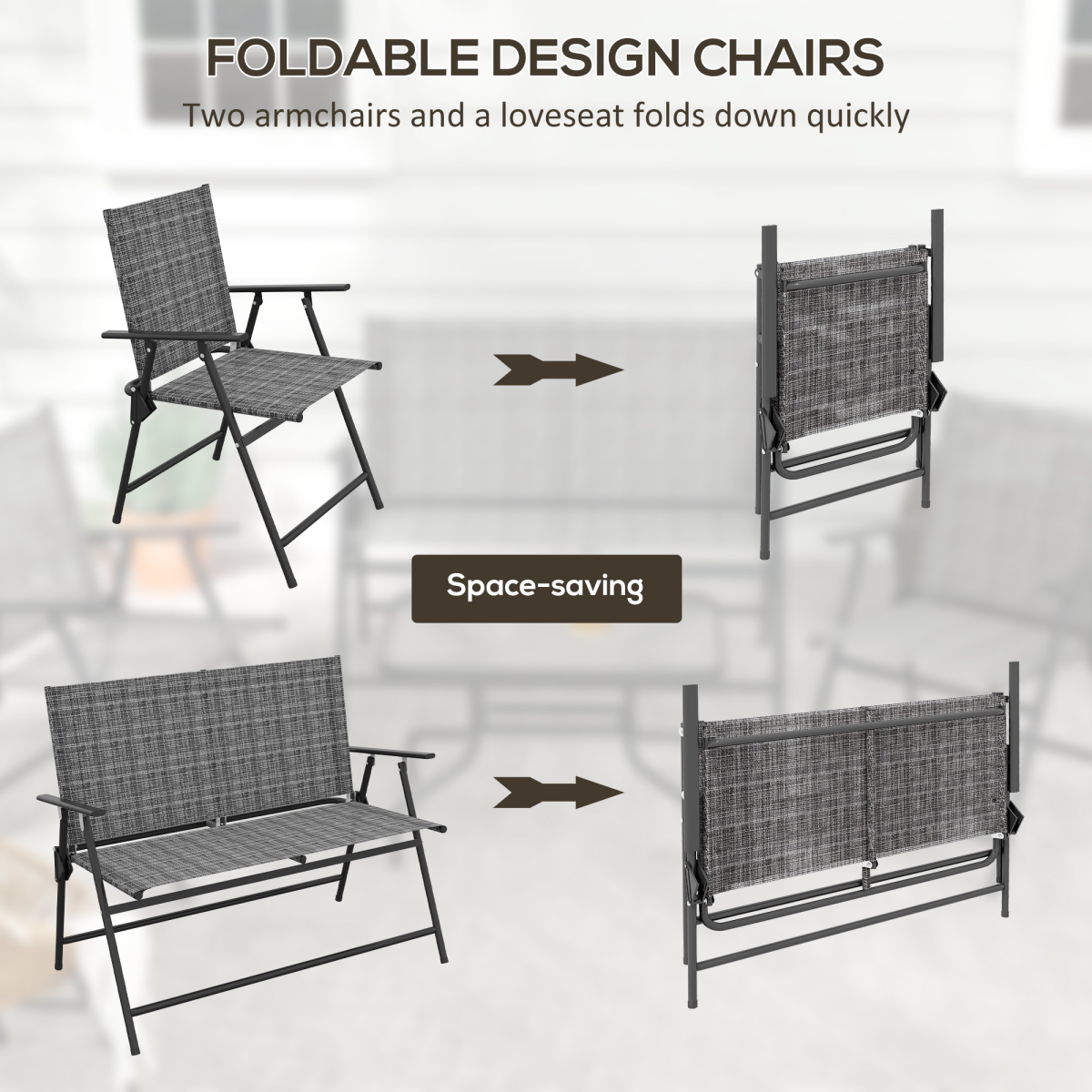 4-Piece Patio Set: Table, 2 Foldable Chairs & Loveseat