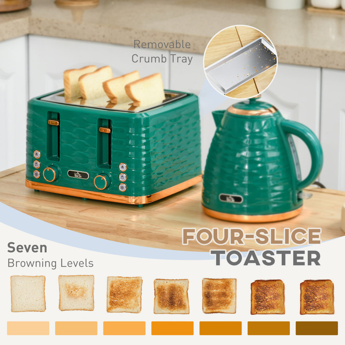 Kettle and Toaster Set 1.7L Rapid Boil Kettle & 4 Slice Toaster Green