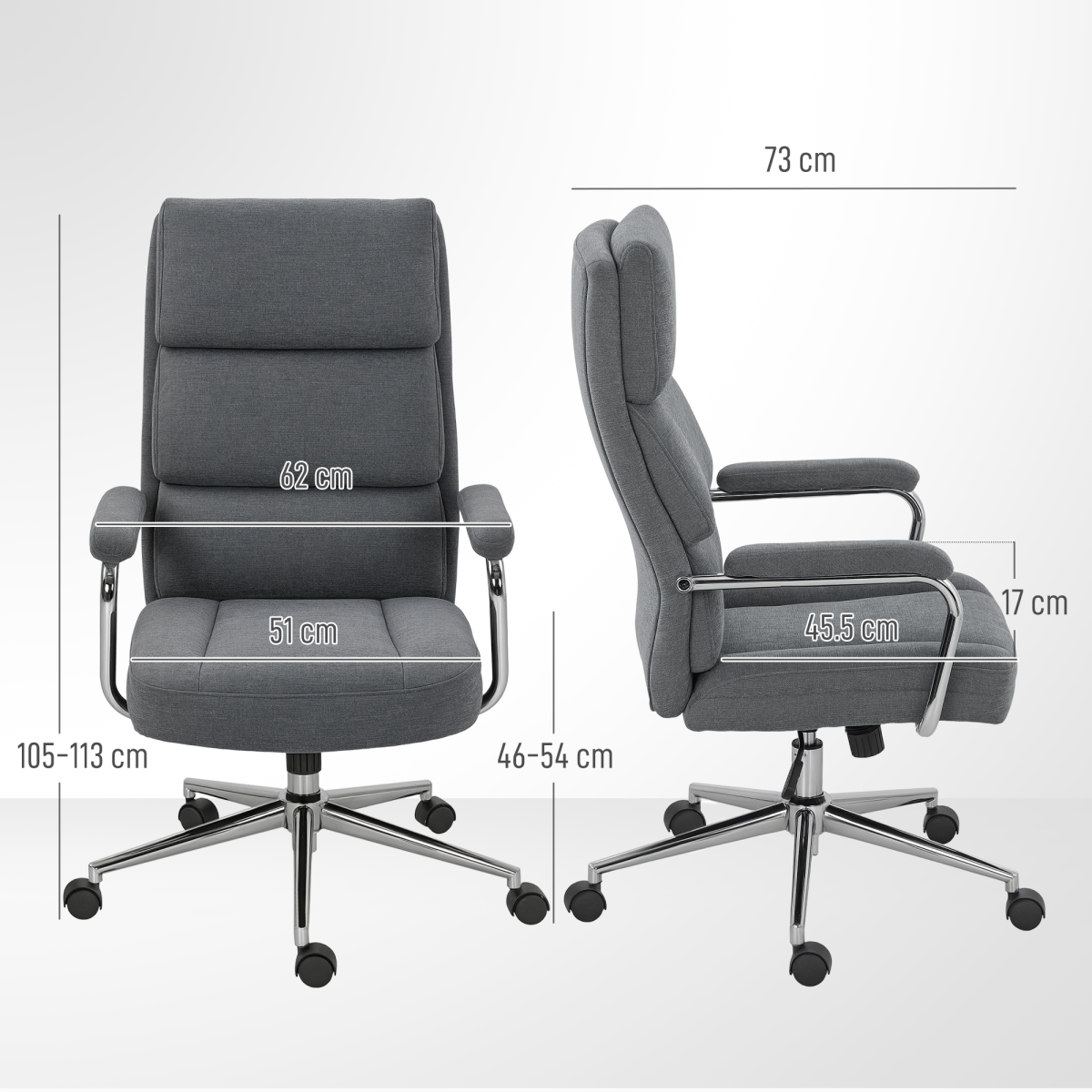 Ergonomic Charcoal Grey Linen Office Desk Chair with Tilt & Supportive Cushion