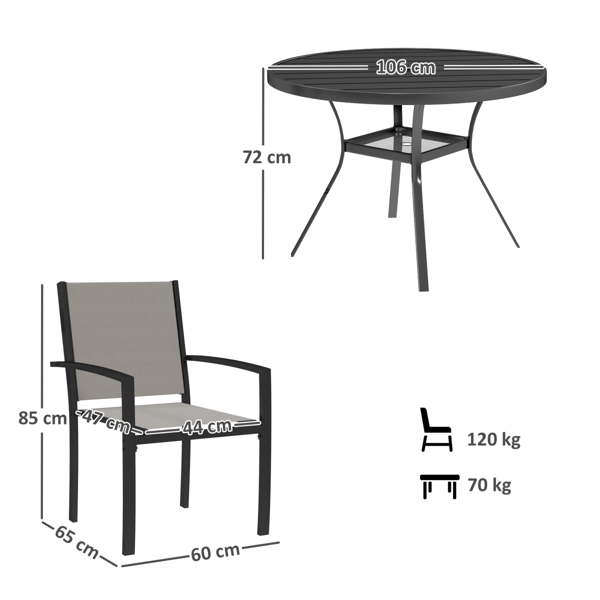 Elegant 5-Piece Patio Set: Round Table & 4 Stackable Texteline Chairs