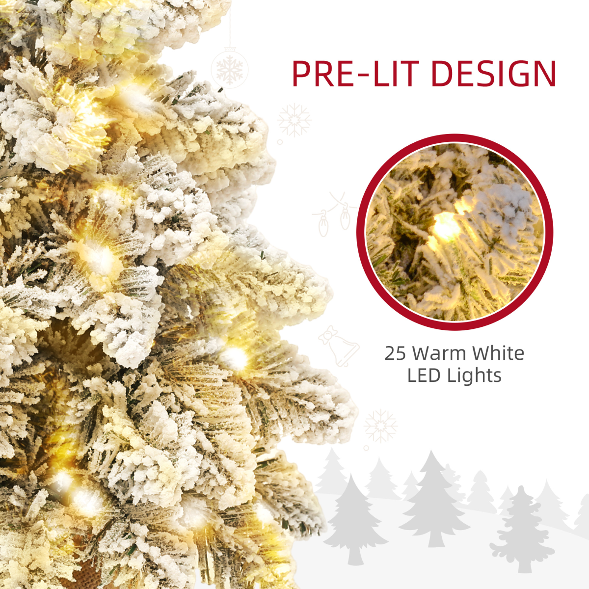 2-Piece Flocked Mini Tabletop Christmas Trees with Warm White LEDs