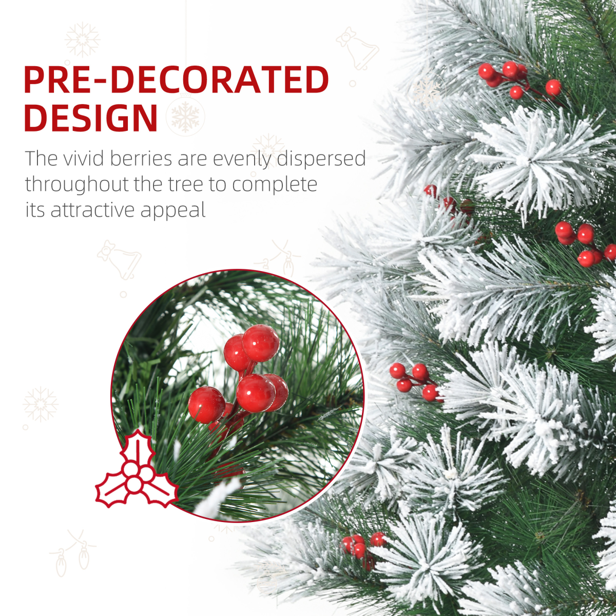 5ft Indoor Christmas Tree with Berry Decor, 184 PET Tips, Metal Stand