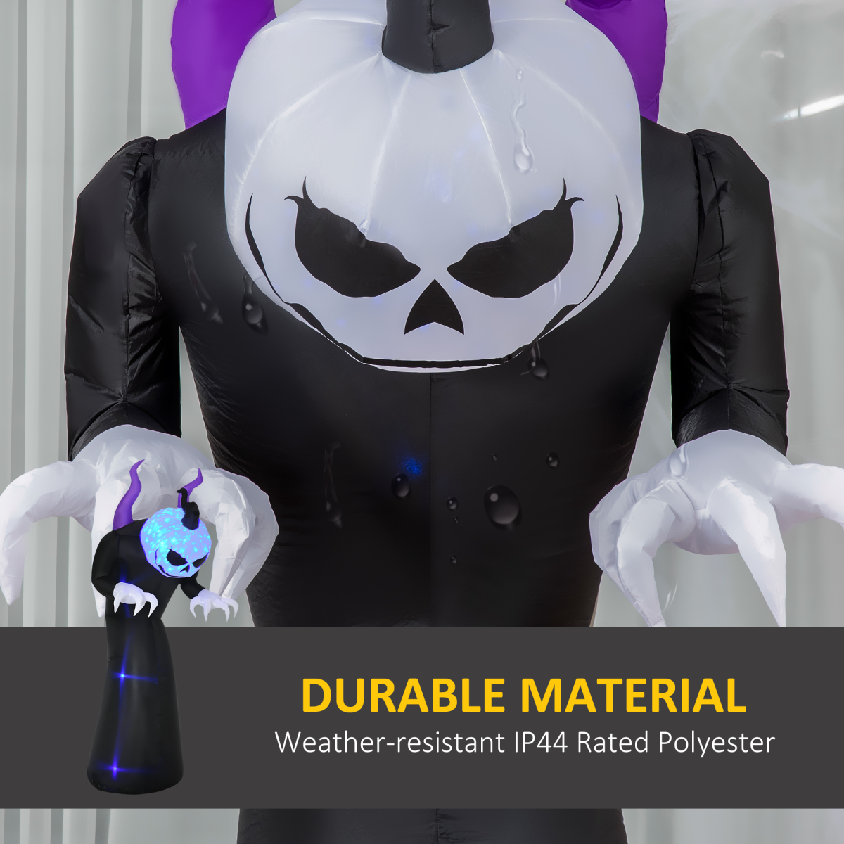 7ft Inflatable Halloween Ghost Horns with LED Flame Effect - Outdoor