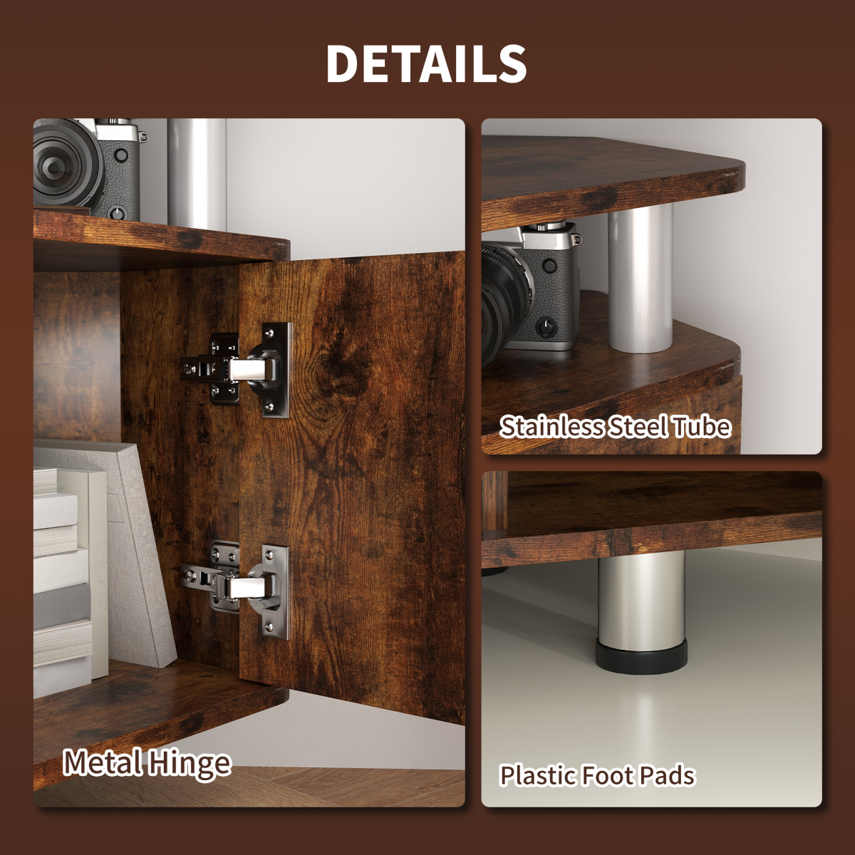 Rustic Brown TV Unit Cabinet with Storage & Shelves - Stylish & Functional!