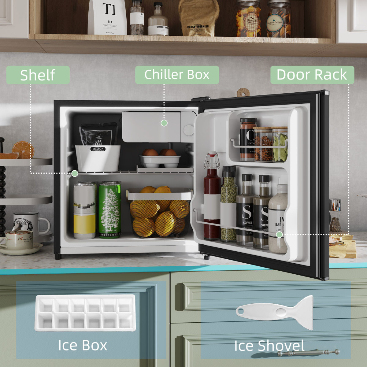 46L Compact Countertop Mini Fridge with Top Chiller - Sleek Black Design