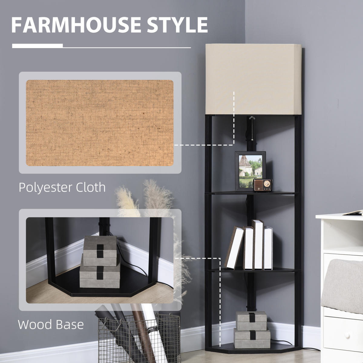 Elegant Corner Floor Lamp with Shelves - Modern Illuminate & Organize