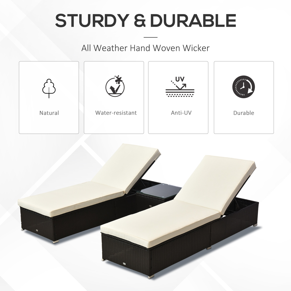 3-Piece Rattan Lounger Set - Deep Coffee & Cream White