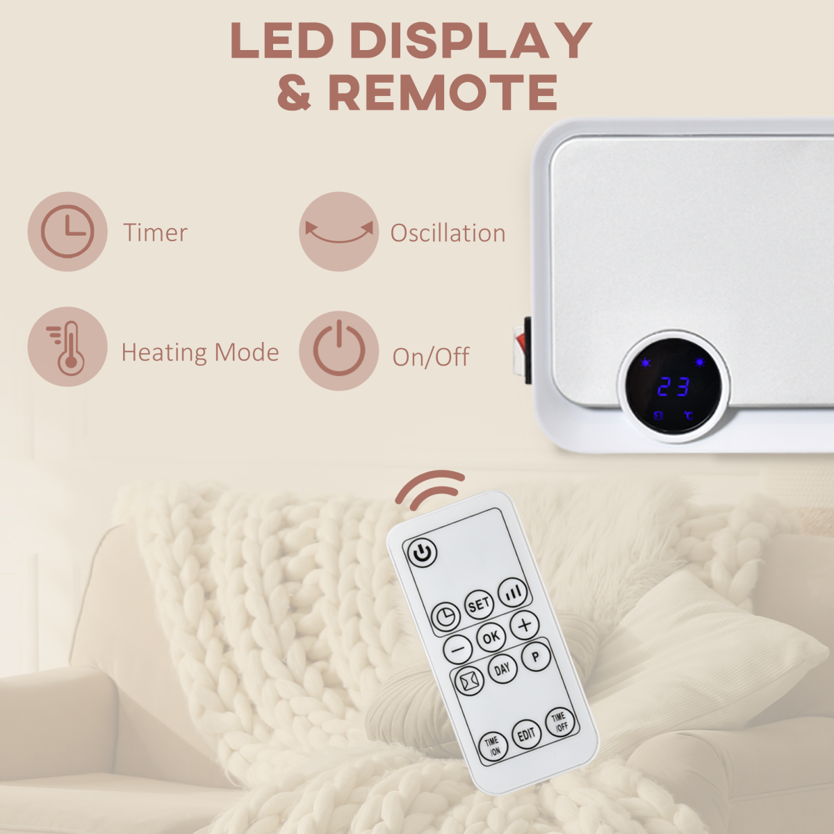 Smart Wall-Mounted Ceramic Heater with Remote & 12-Hour Timer