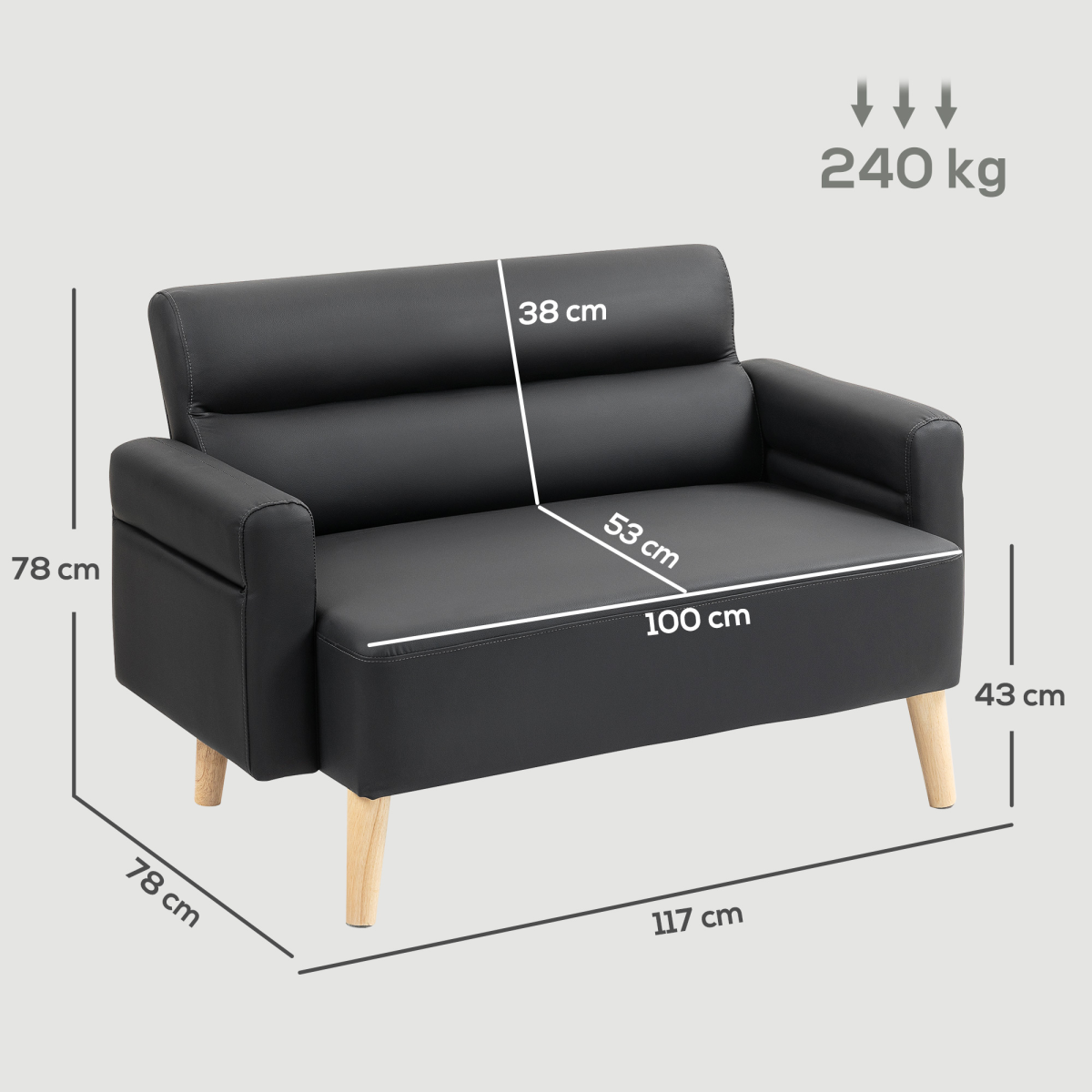 Modern Faux Leather 2-Seater Loveseat - Stylish Compact Comfort