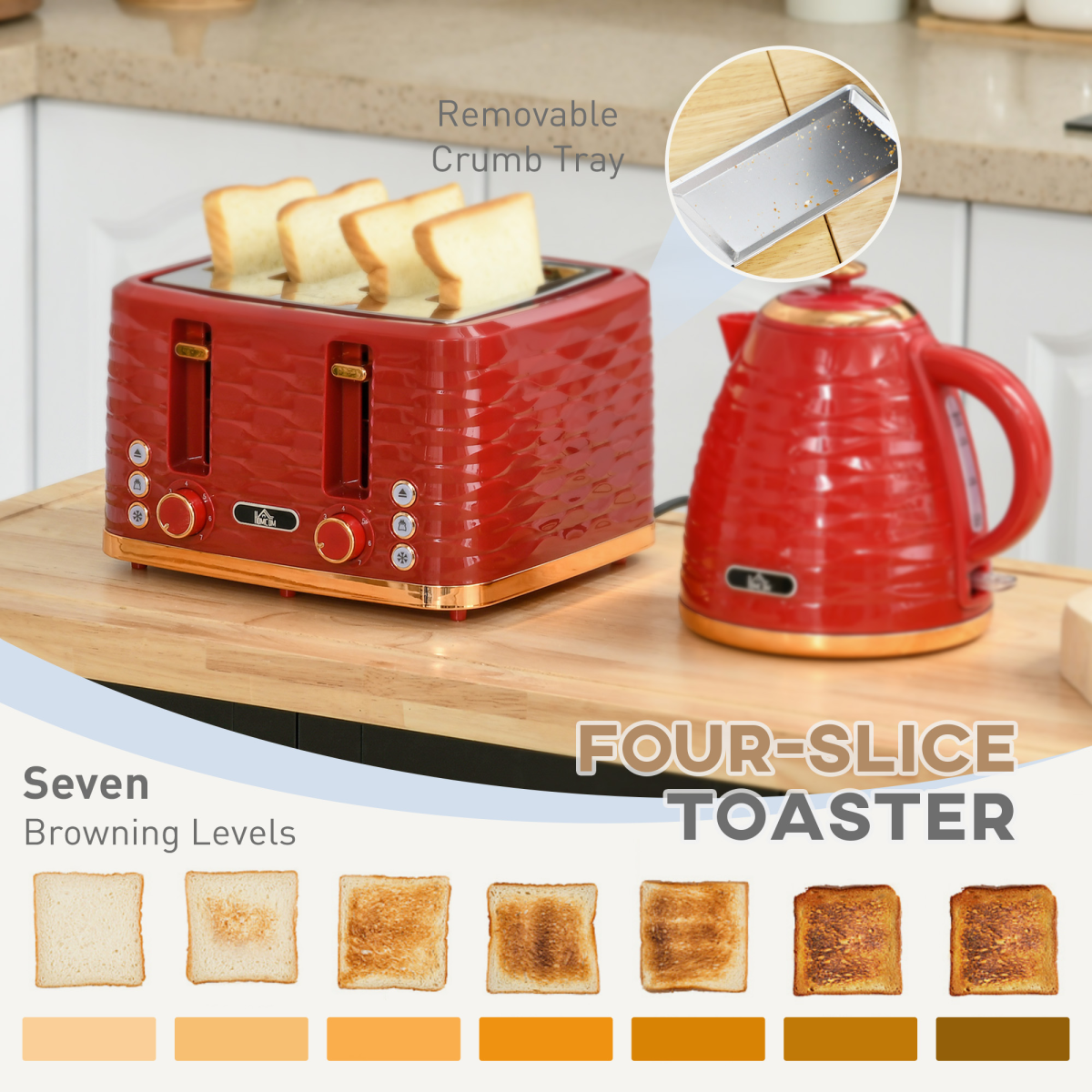 Chic Red Kettle & Toaster Set – 1.7L Rapid Boil & 4-Slice Perfection!
