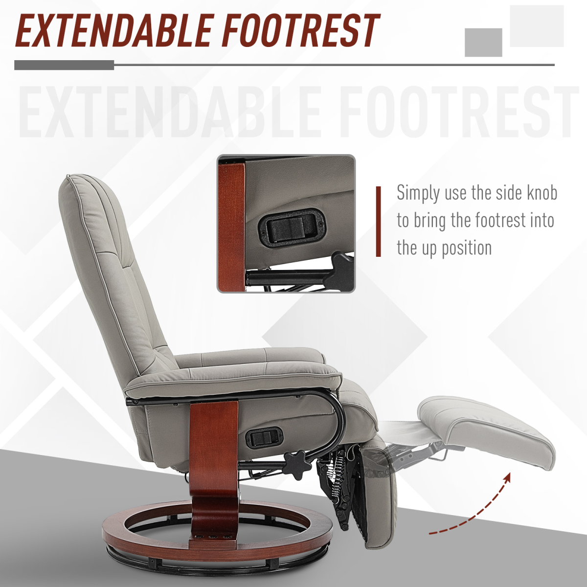 Ergonomic PU Leather Recliner Sofa with Footrest in Grey